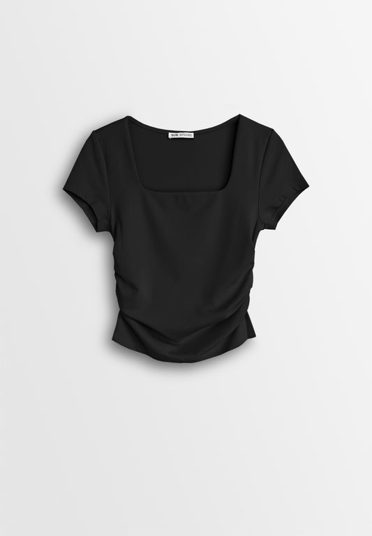 Women Short-Sleeve Basic Tee - Black - 510054