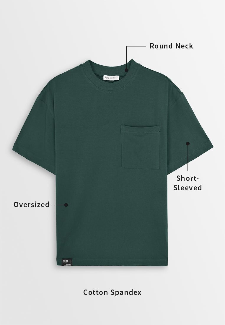 Men Oversized T-Shirt Short Sleeve - Dark Green - 410298