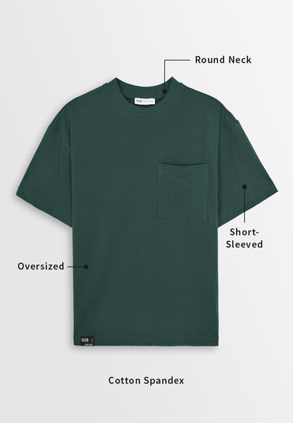 Men Oversized T-Shirt Short Sleeve - Dark Green - 410298