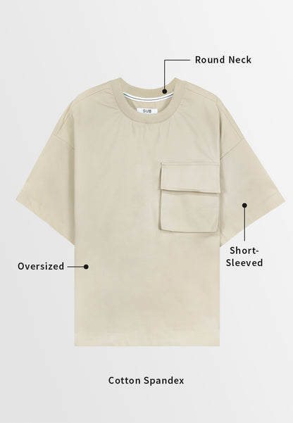 Men Oversized T-Shirt Short Sleeve - Light Khaki - 410083