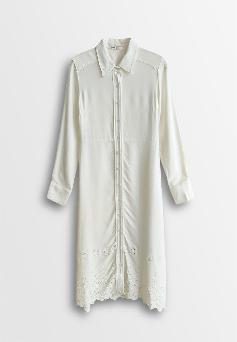 [Online Exclusive] Women Long-Sleeve Shirt Dress - White - 510211