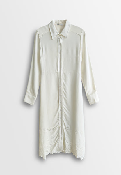 [Online Exclusive] Women Long-Sleeve Shirt Dress - White - 510211