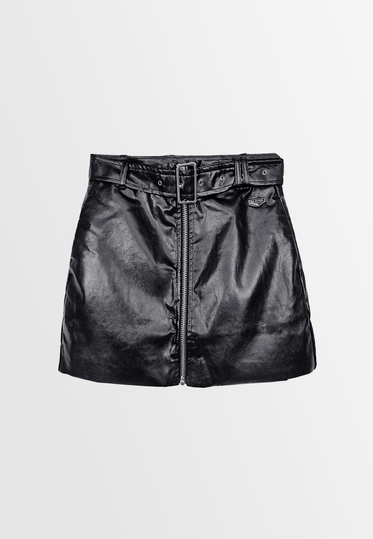 Women Leather Short Skirt - Black - M3W806