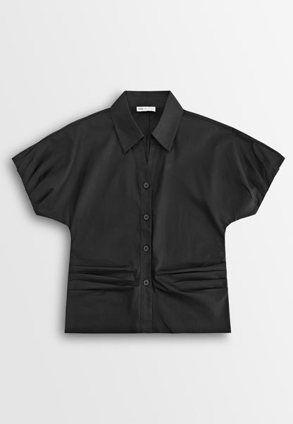 Women Short Sleeve Blouse - Black - 610445