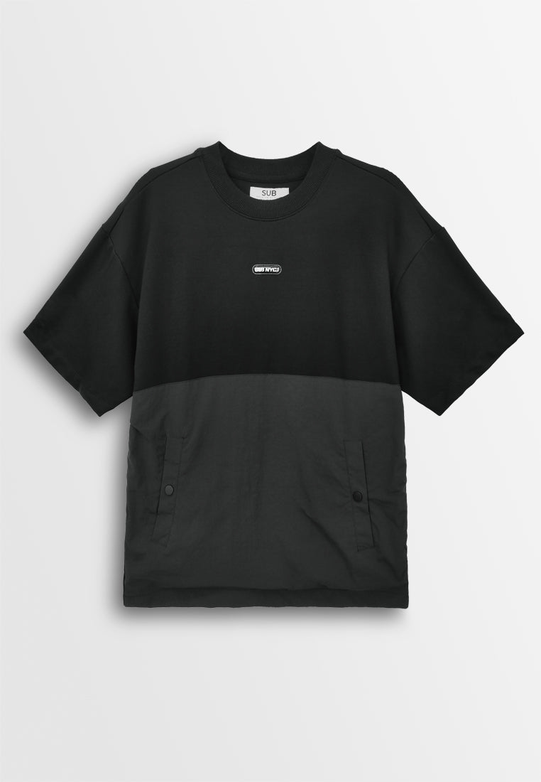 Men Oversized T-Shirt Short Sleeve - Black - 410240