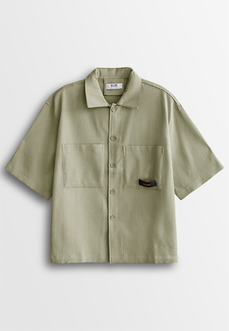 Men Oversized Short-Sleeve Shirt - Khaki - 510235