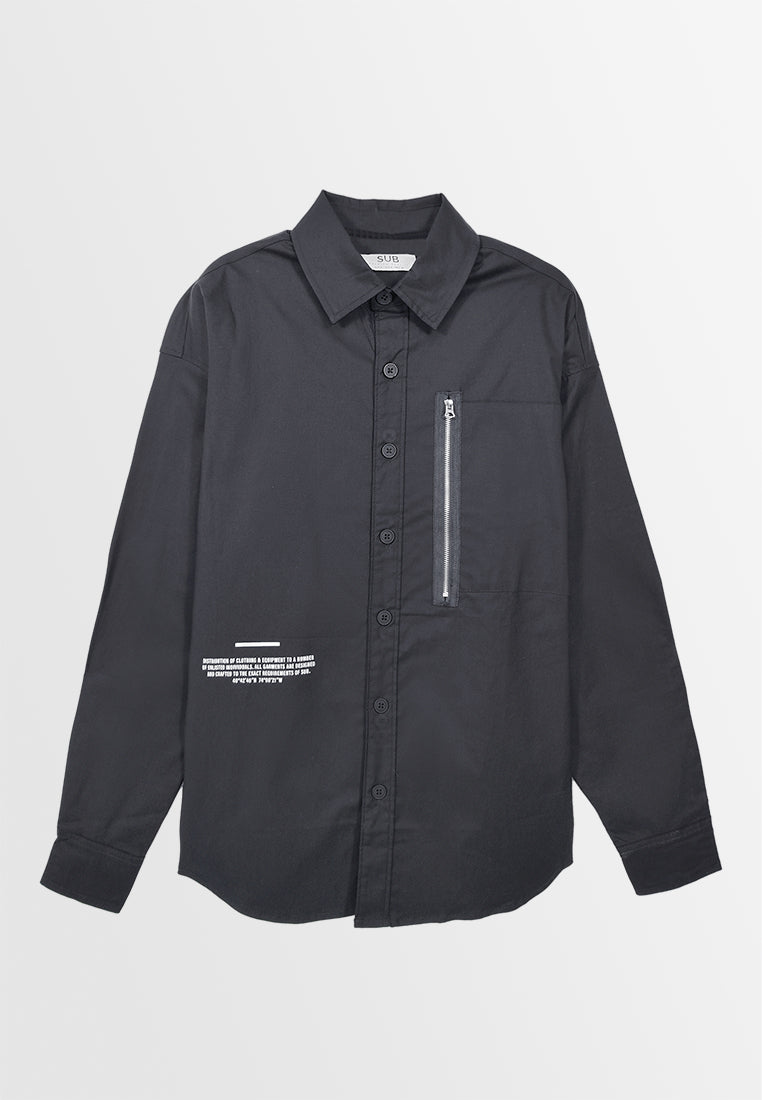 Men Oversized Long-Sleeve Shirt - Black - S3M747