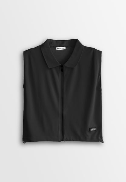 Women Sleeveless Polo Tee - Black - 410142