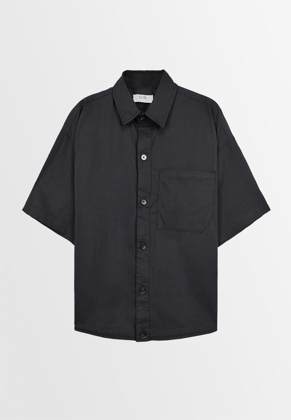 Men Oversized Short-Sleeve Shirt - Black - 410014