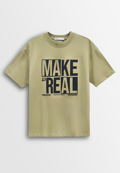 Men Oversized T-Shirt Short Sleeve - Khaki - 610258