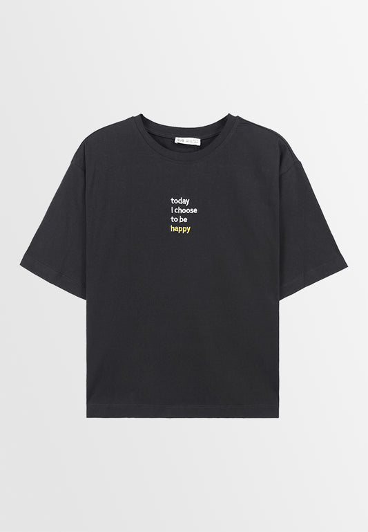 Women Short-Sleeve Fashion Tee - Black - F3W856