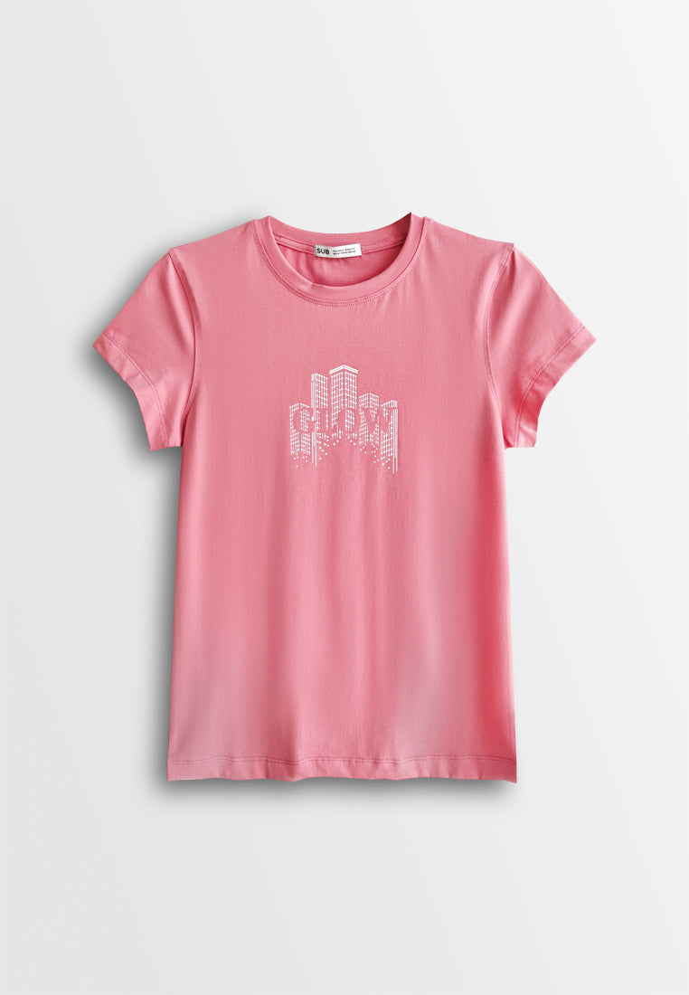Women Short-Sleeve Graphic Tee - Dark Pink - 610220