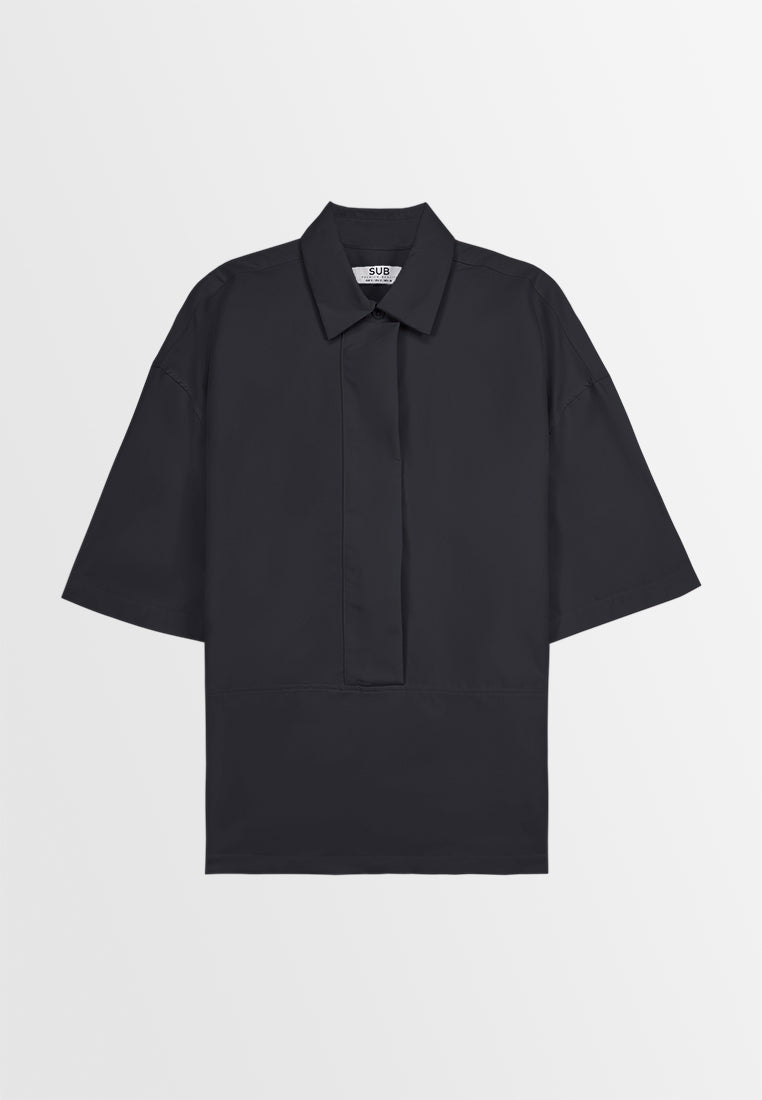 Men Oversized Short-Sleeve Shirt - Black - 410088
