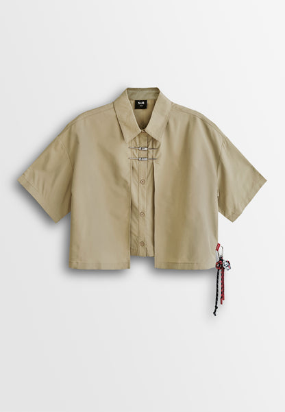 Women Oversized Short-Sleeve Shirt - Khaki - 510232