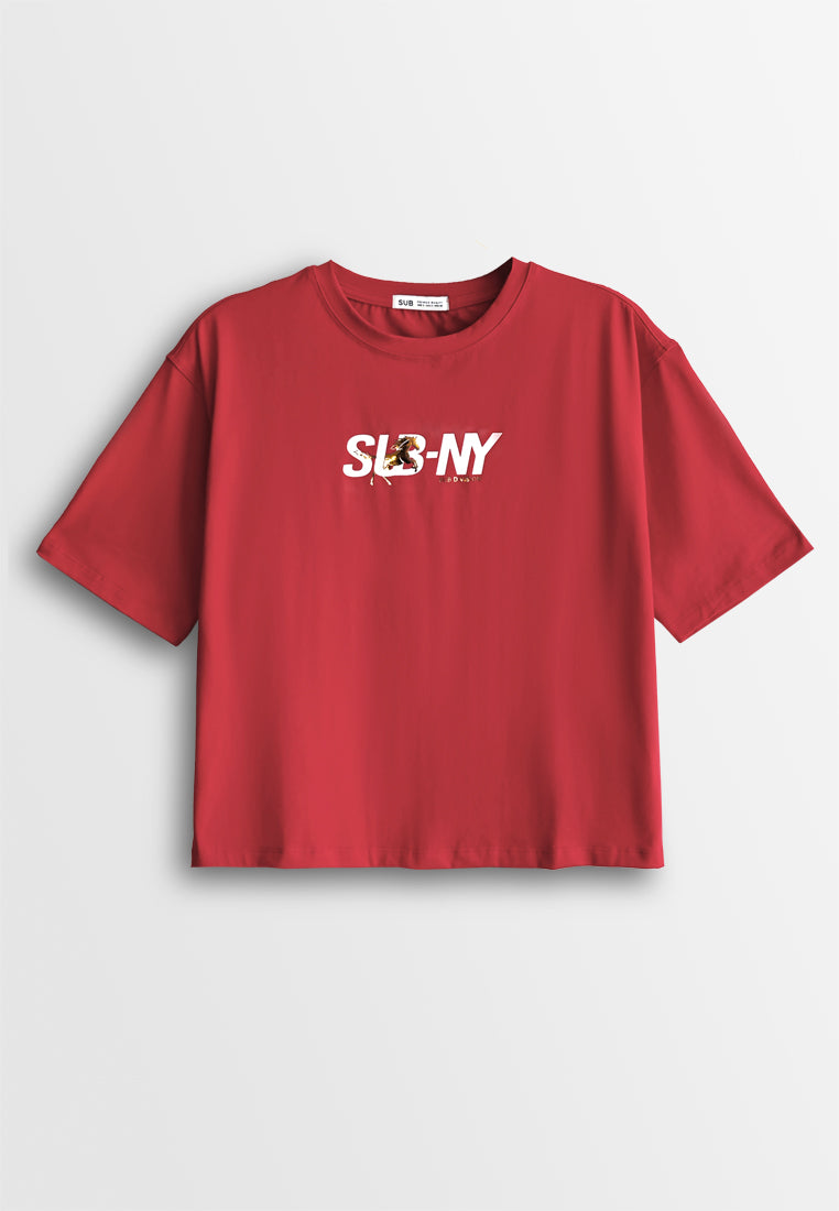 Women Short-Sleeve Fashion Tee - Red - 610223