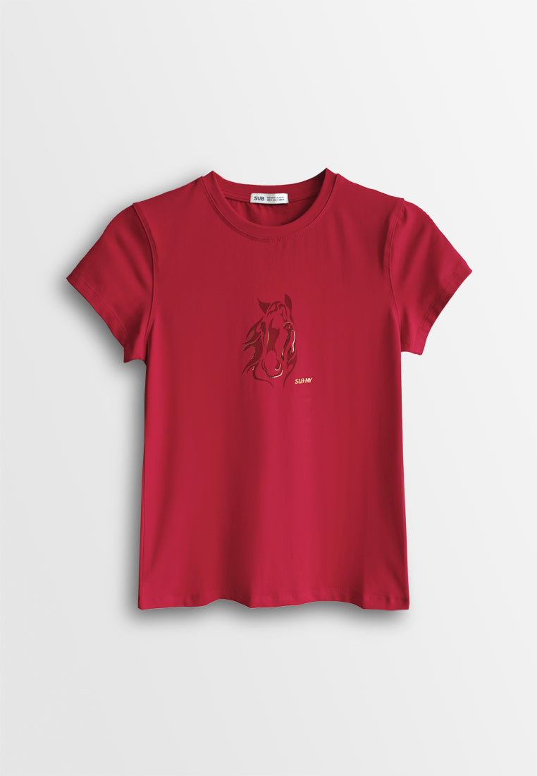 Women Short-Sleeve Graphic Tee - Red - 610217