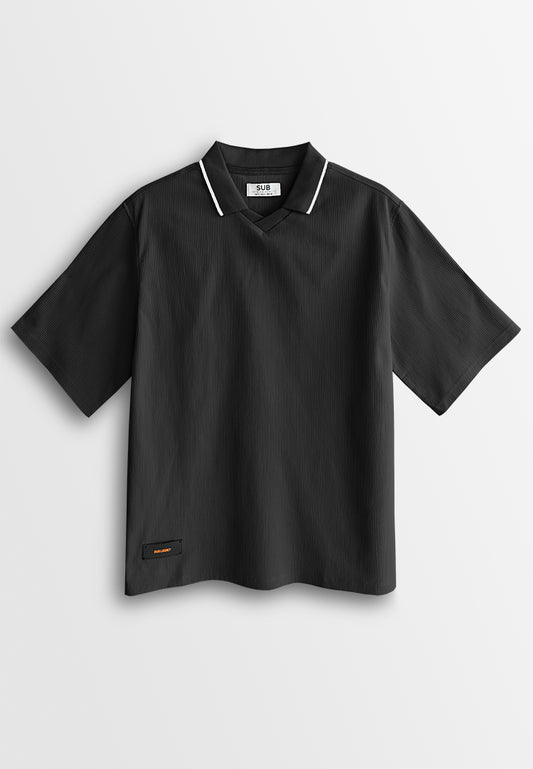 Men Short-Sleeve Oversized Polo Tee - Black - 510232