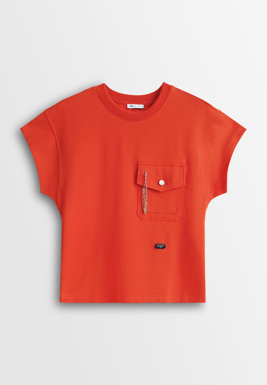 Women Sleeveless Fashion Tee - Orange - 610449