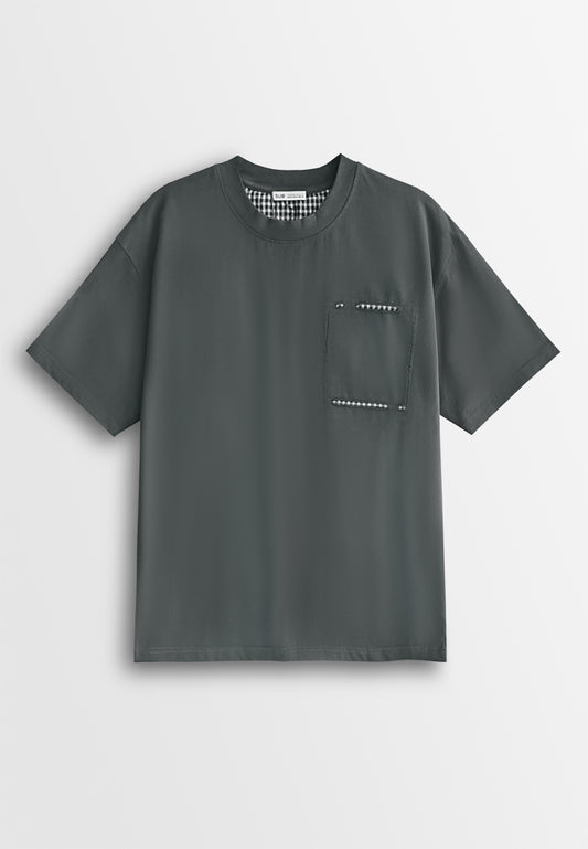 Men Oversized T-Shirt Short Sleeve - Grey - 610342