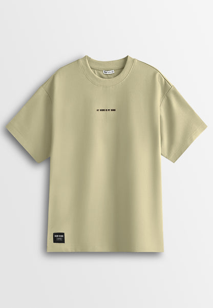 Men Oversized T-Shirt Short Sleeve - Khaki - 610358