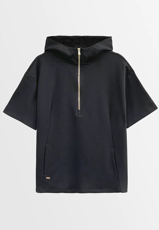 Men Short-Sleeve Sweatshirt Hoodie - Black - H2M637