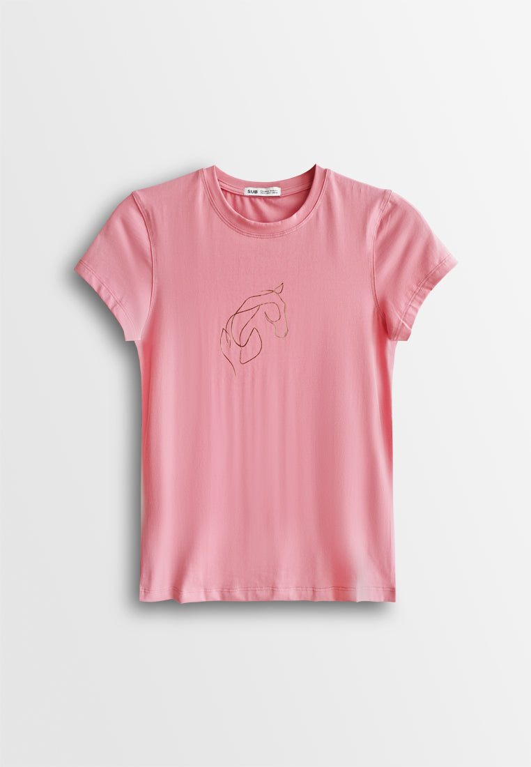 Women Short-Sleeve Graphic Tee - Dark Pink - 610216