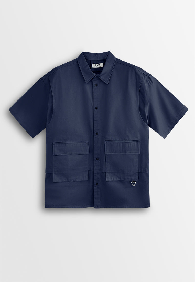 Men Oversized Short-Sleeve Shirt - Navy - 510250