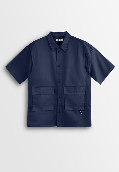 Men Oversized Short-Sleeve Shirt - Navy - 510250