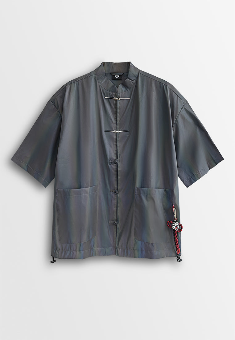 Men Oversized Short-Sleeve Shirt - Dark Grey - 510308