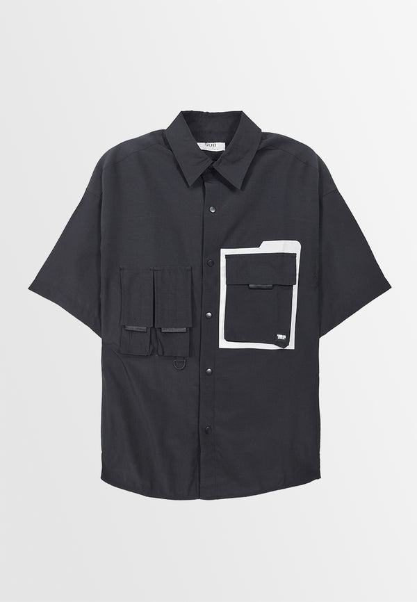 Men Oversized Short-Sleeve Shirt - Black - S3M745