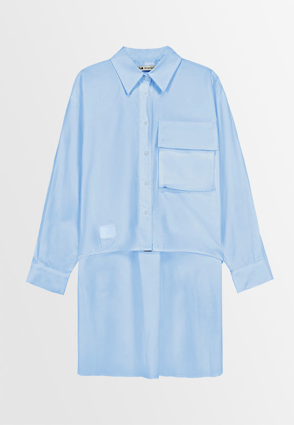 Women Oversized Long-Sleeve Blouse - Light Blue - 410082