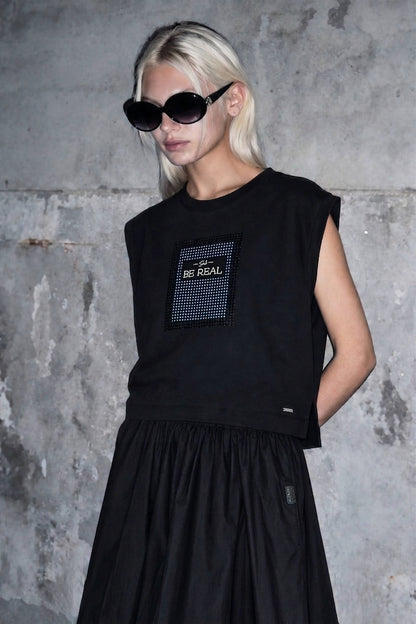 Women Sleeveless Fashion Tee - Black - 610240