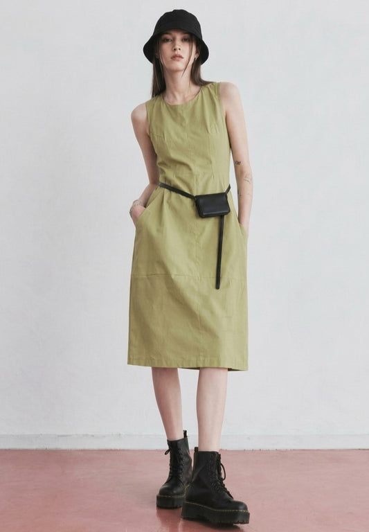 Women Sleeveless Long Dress - Khaki - 610436