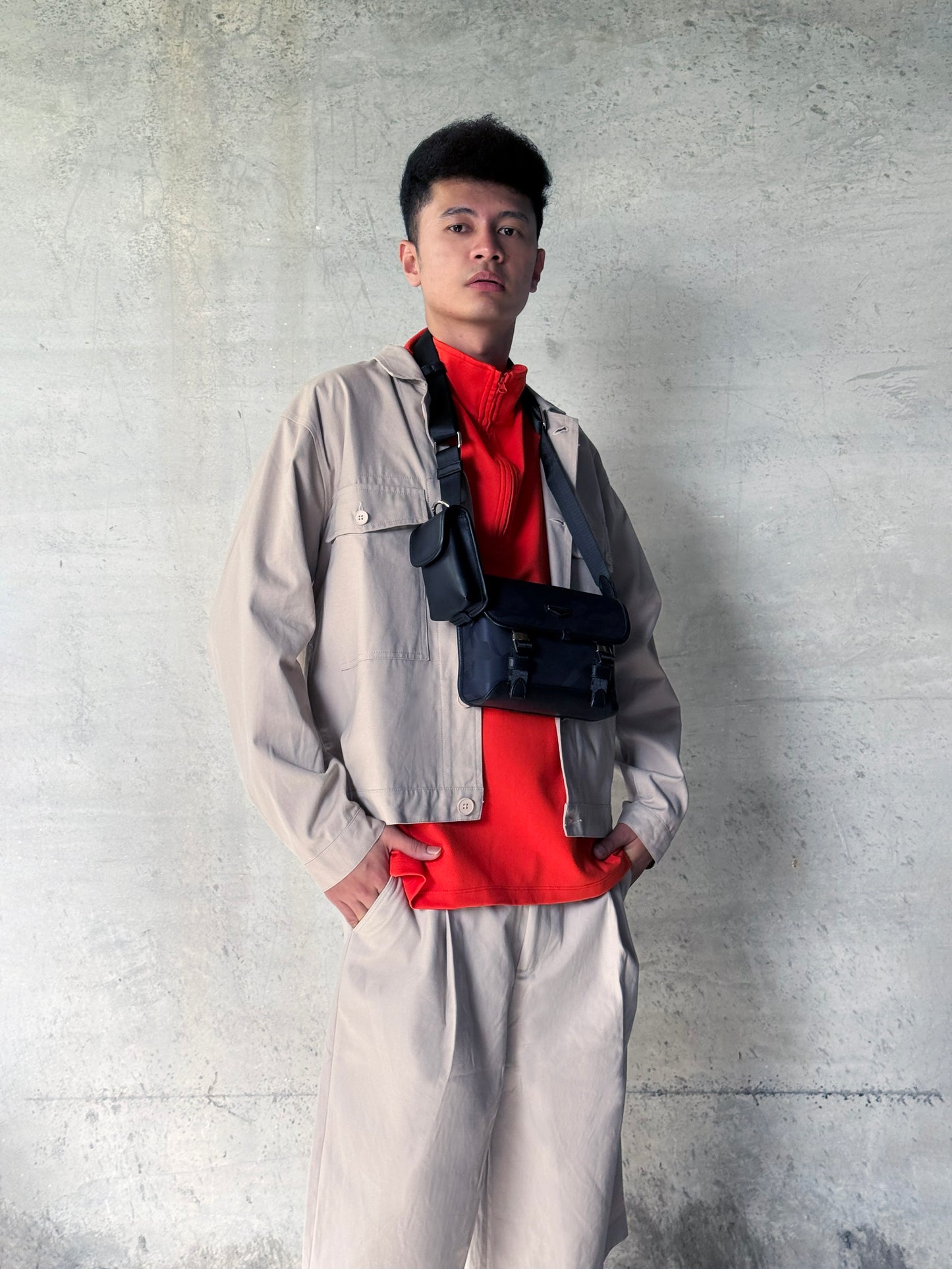 Men Oversized Bomber Jacket - Khaki - 510237