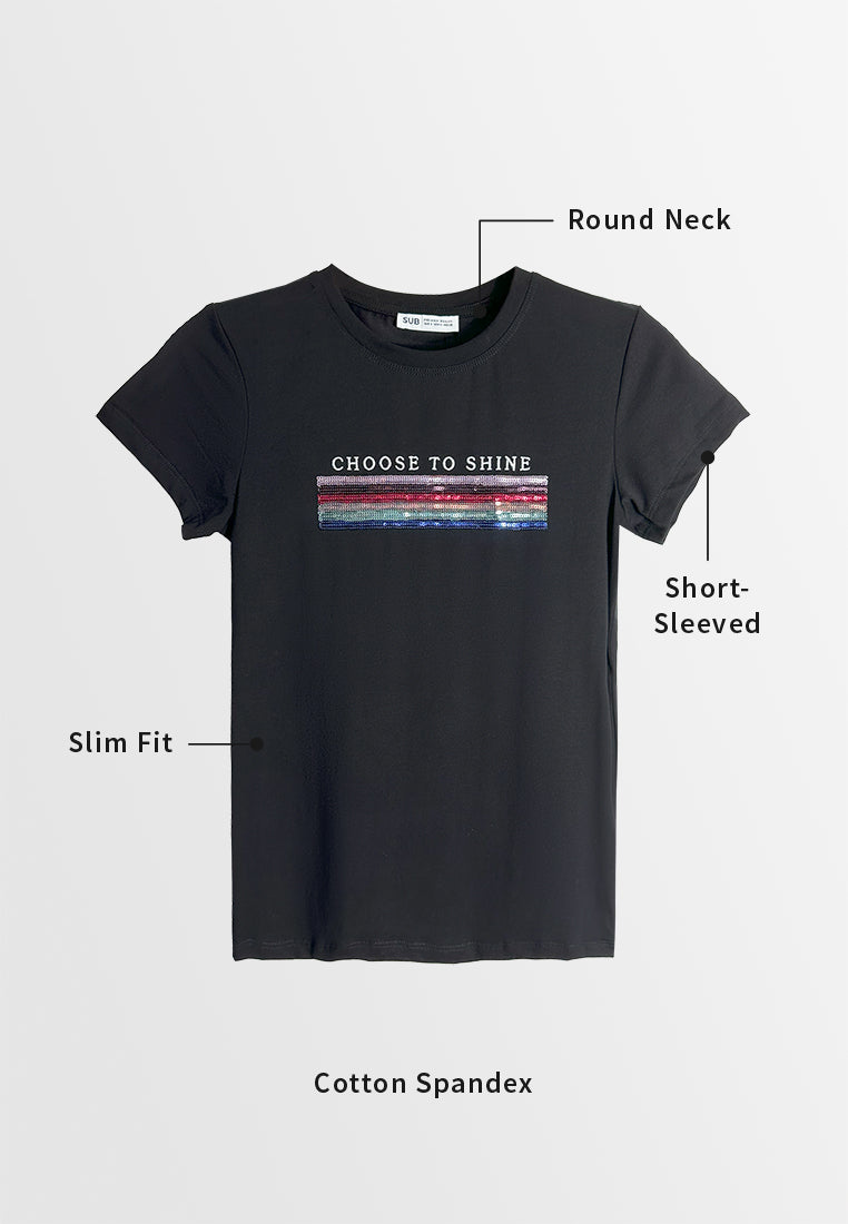 Women Short-Sleeve Graphic Tee - Black - M3W686