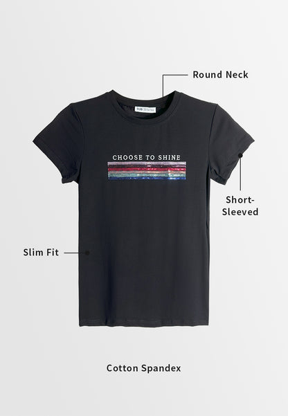 Women Short-Sleeve Graphic Tee - Black - M3W686