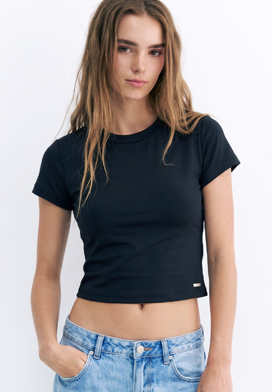 Women Round Neck Integrated Bra Top - Black - 610372