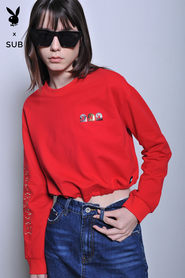 Playboy x SUB Women Long Sleeve Sweatshirt - Red - H2W736