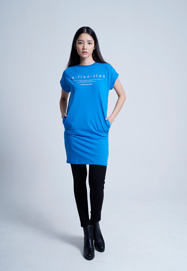 Women Dress With Front Slogan - Blue - M0W419