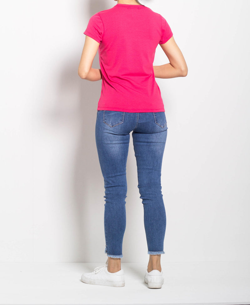 Women Short Sleeve Graphic Tee - Pink - F0W699