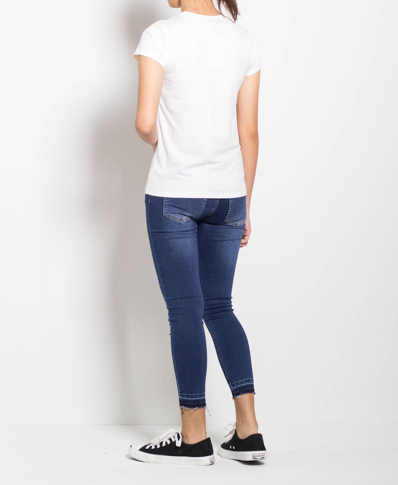 Women Short Sleeve Basic Tee - White - FOW706