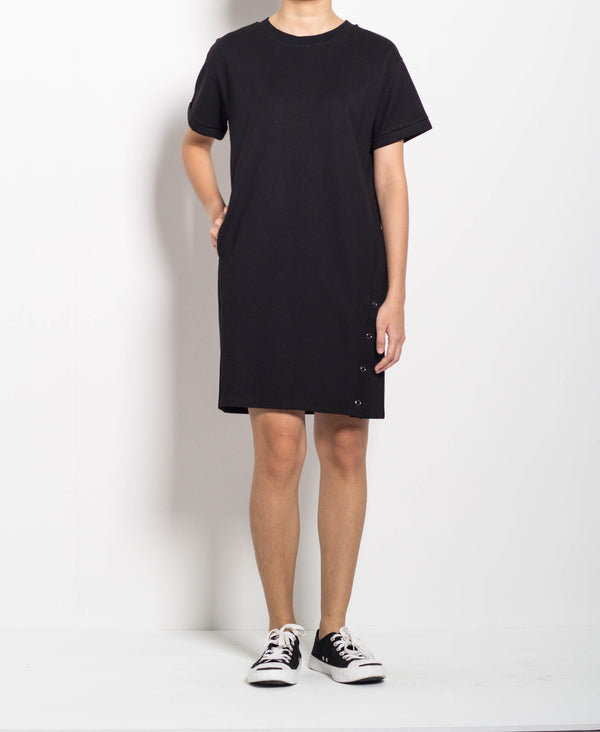 Women Shirt Sleeve Dress - Black - F0W819