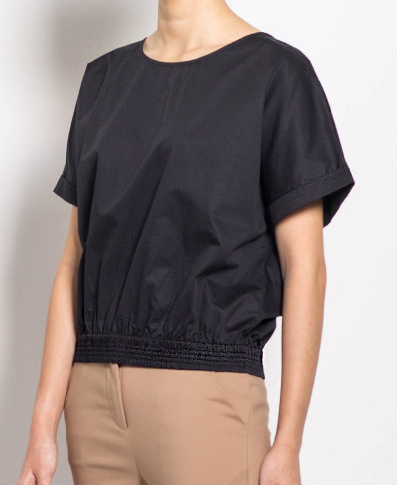 Women Short Sleeve Blouse - Black - F0W506