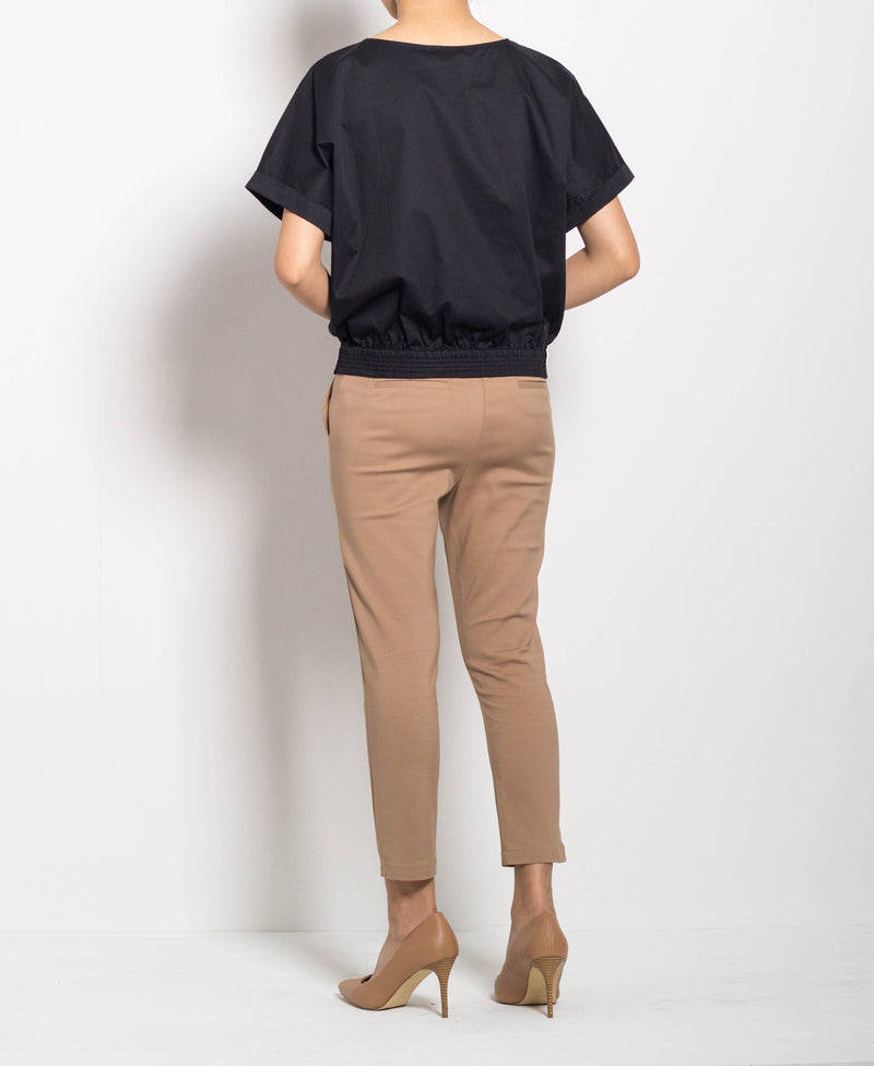 Women Short Sleeve Blouse - Black - F0W506