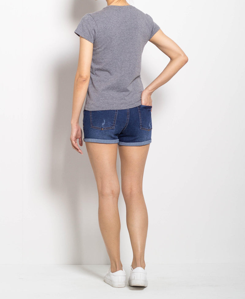 Women Short Sleeve Graphic Tee - Grey - F0W694