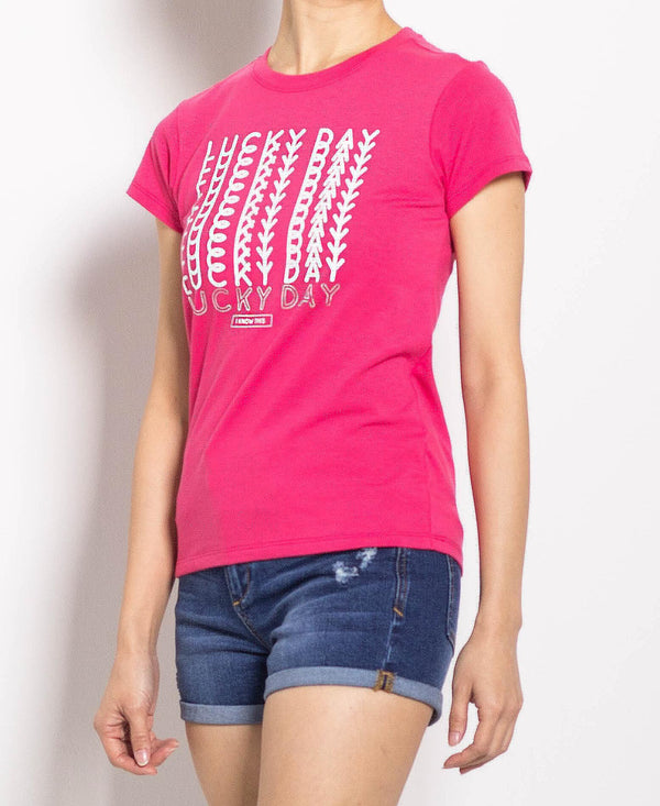 Women Short Sleeve Graphic Tee - Pink - F0W695