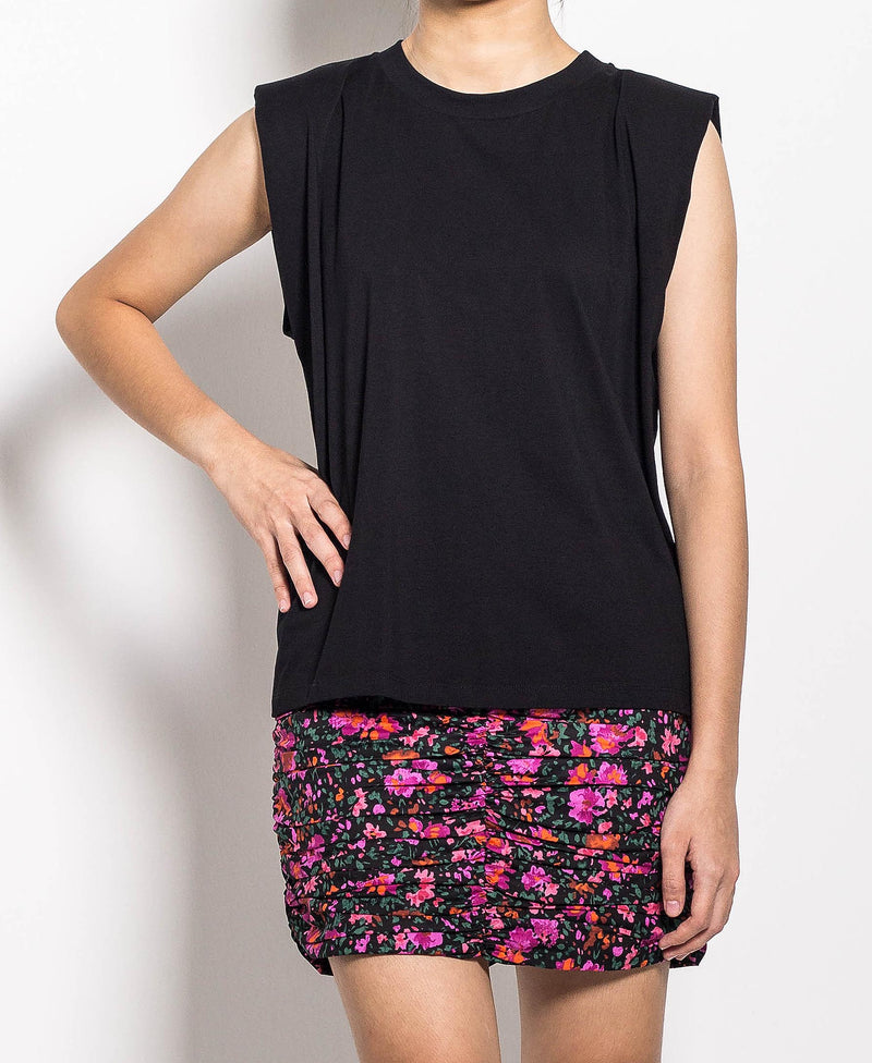 Women Short-Sleeve Blouse With Shoulder Pads - Black - H0W718