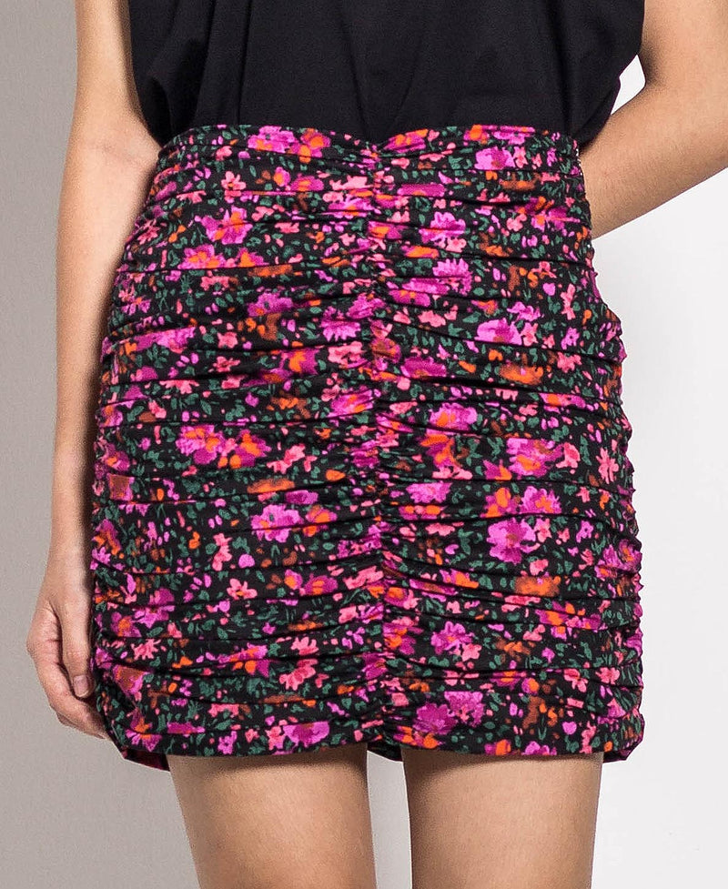 Women Short Floral Skirt - Black - H0W714
