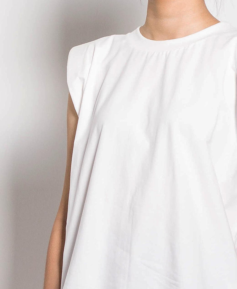 Women Short Sleeve Blouse With Shoulder Pads - White - H0W719