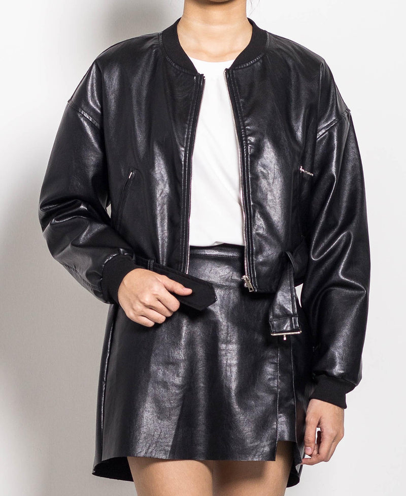 Women Faux Leather Jacket - Black - H0W720